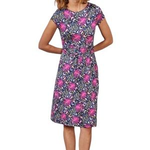 Boden Long Length Amelie Print Jersey Dress In Navy Tropical Charm 12